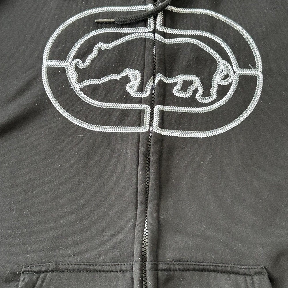 Ecko Unltd Hoodie Mens Large Black Gray Rhino Logo Full Zip Sweatshirt Fleece - Picture 4 of 9